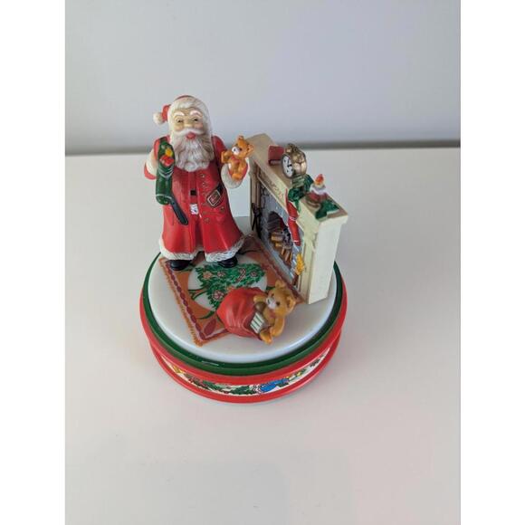 Vintage Santa Claus Musical Box Figurine Christmas Fireplace Scene Decor - Picture 2 of 9